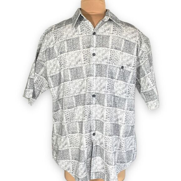 Equipment HQ Design Intl Black White Abstract Patchwork Shirt Short Sleeve - Picture 2 of 12